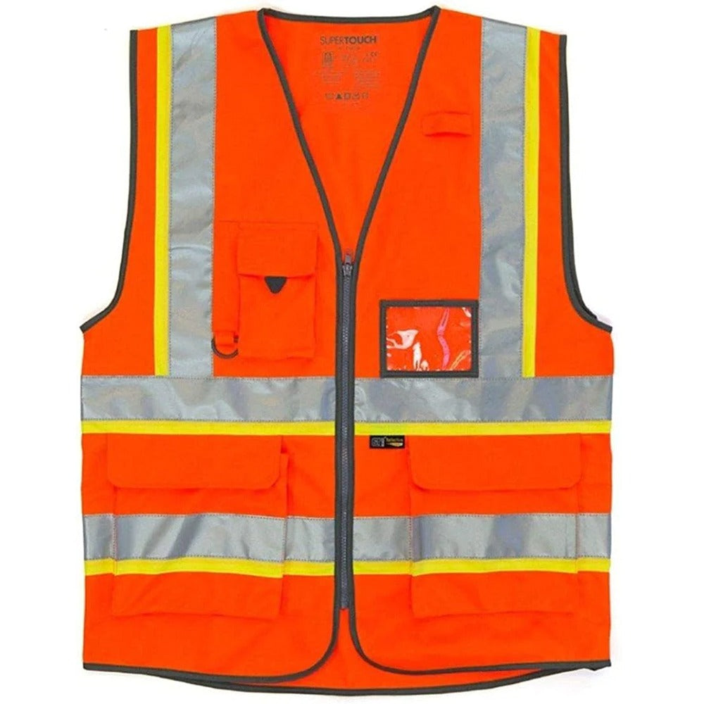 Mens Novelty Hi Viz Work Wear Multi Pocket Zipper Vest Adults Reflective Striped Executive Waistcoat