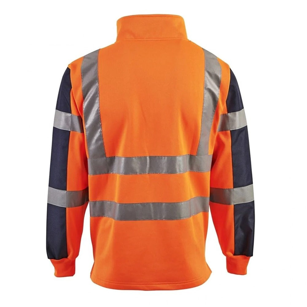 Mens High Visibility Warm 2 Tone Rugby Top Adults Reflective Long Sleeves Shirt Orange
