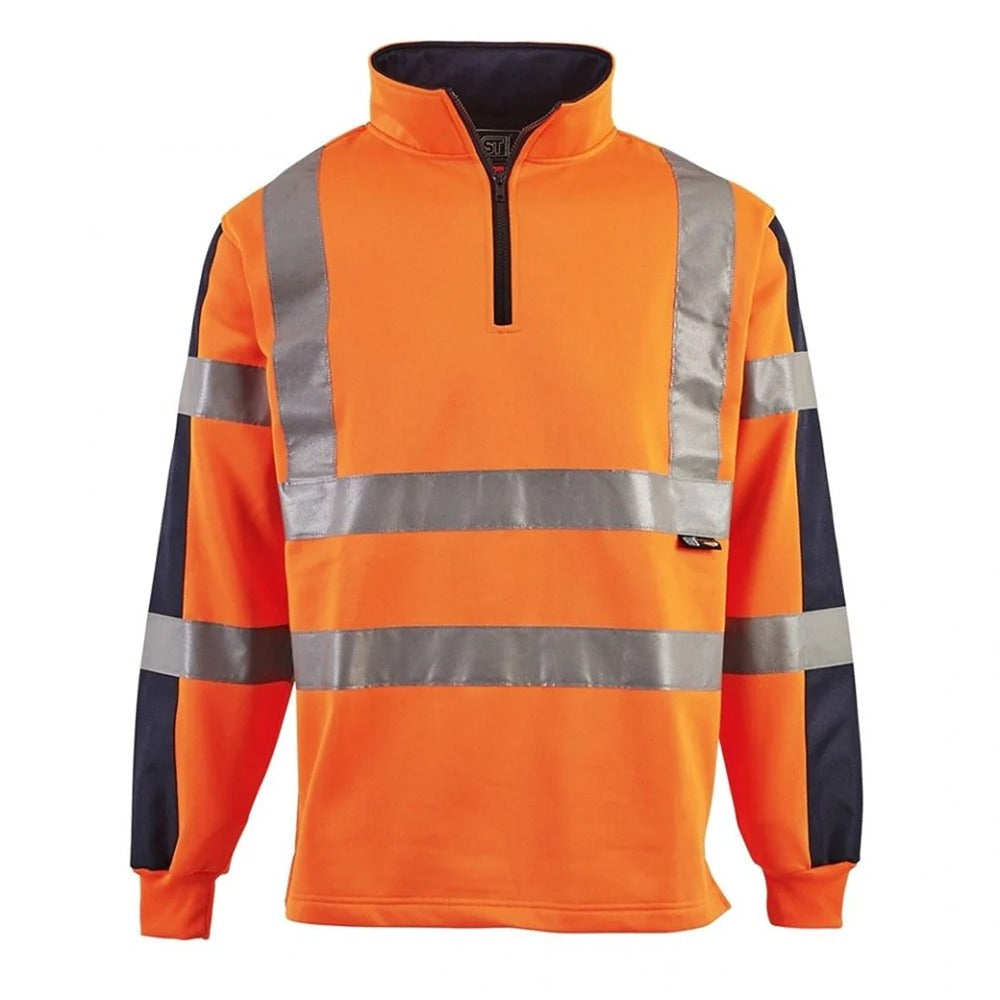 Mens High Visibility Warm 2 Tone Rugby Top Adults Reflective Long Sleeves Shirt Orange