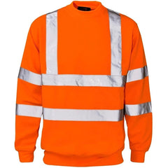 Mens Hi Vis Crew Neck Sweatshirt with Ribbed Neck Adults Long Sleeve Work Shirt Small-4XLarge Orange
