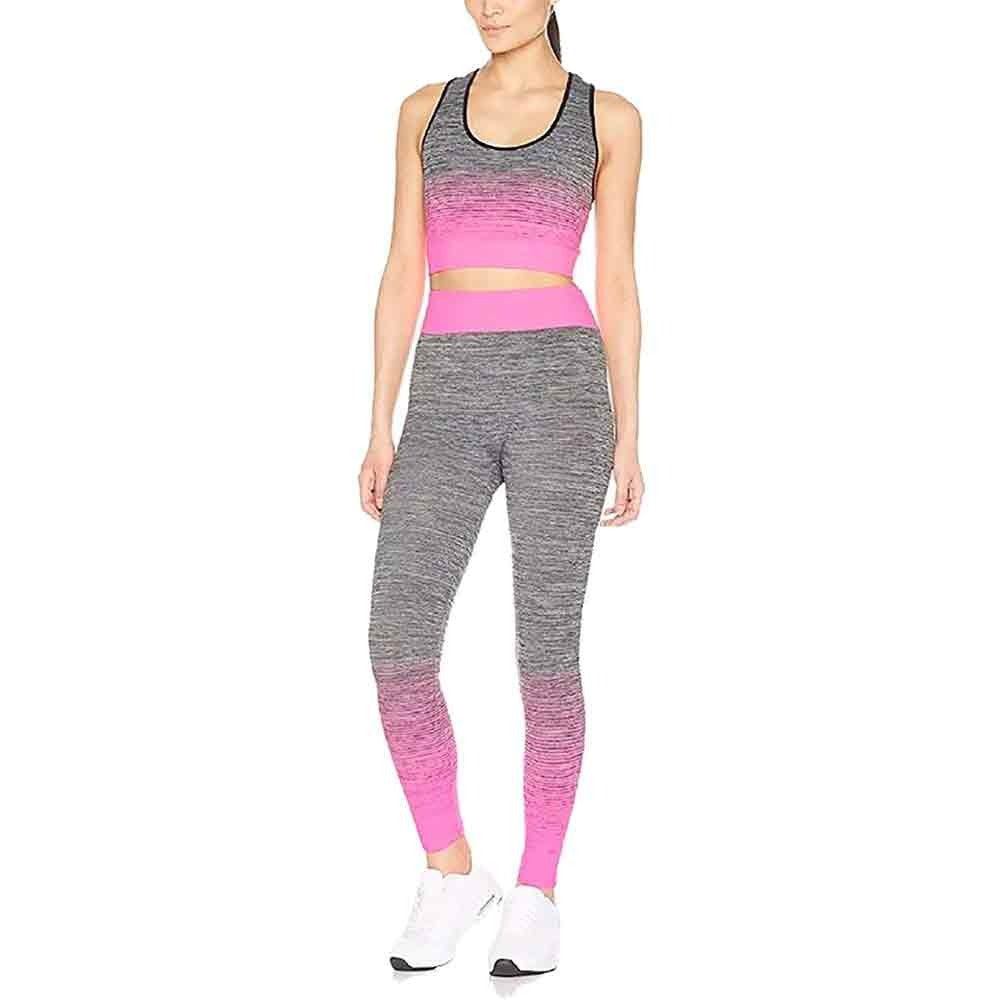Ladies Sports Wear Racer Back Vest Top and Leggings Gym Wear Tracksuits Neon Pink