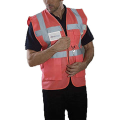 Mens Novelty Hi Visibility Work Wear Multi Functional Executive Vest Adults Reflective Striped Safety Waistcoat