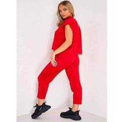 Womens Short Sleeve Two Piece Co ord Loungewear Boxy Tracksuit Set Red