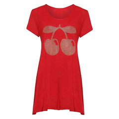 Women Cherry Stud Beaded Short Sleeve Hanky Hem Shirt Ladies Plus Size Fancy Top UK 14-28