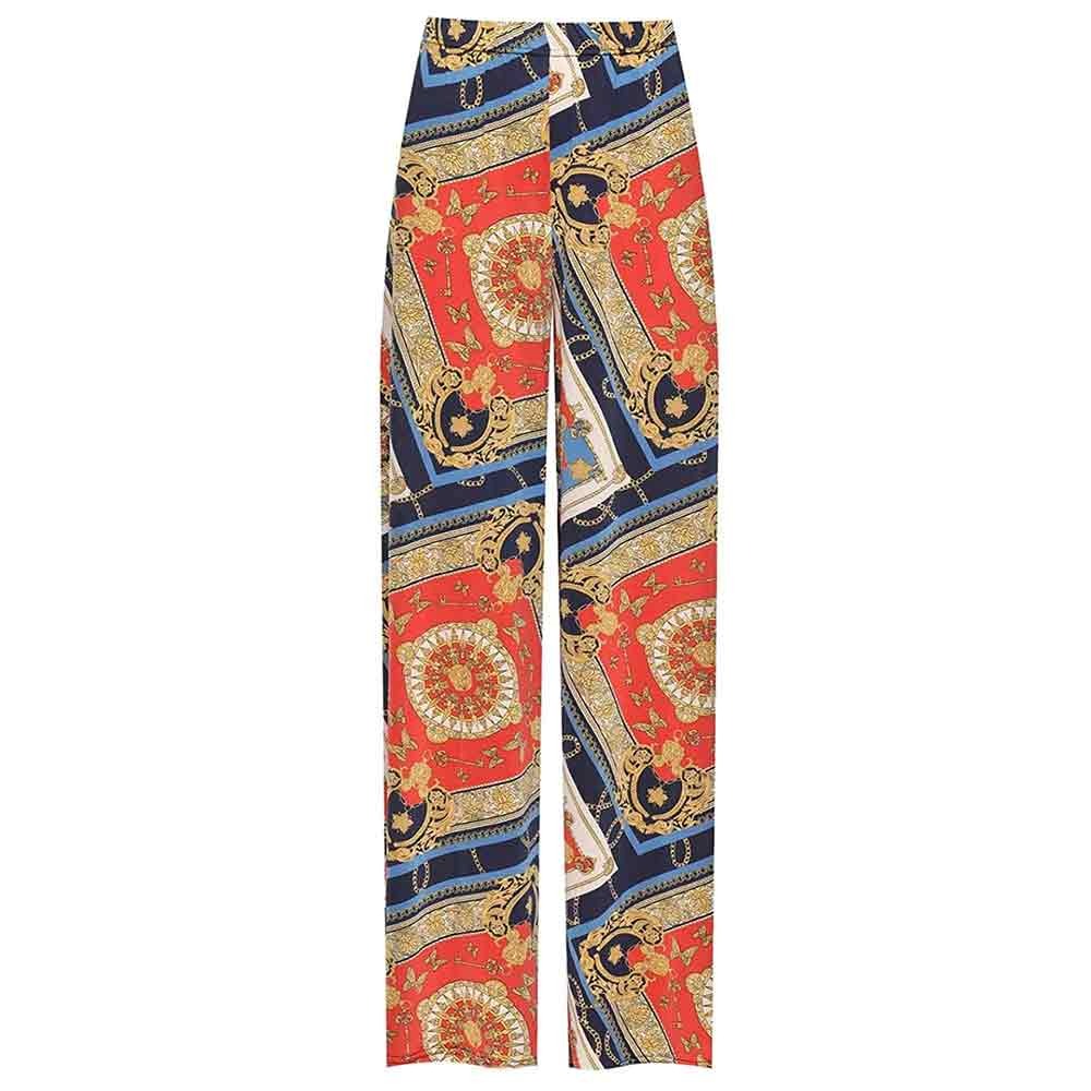 Womens Wider Leg Flared Paisley Printed Pants Ladies Plus Size Fancy Baroque Palazzo