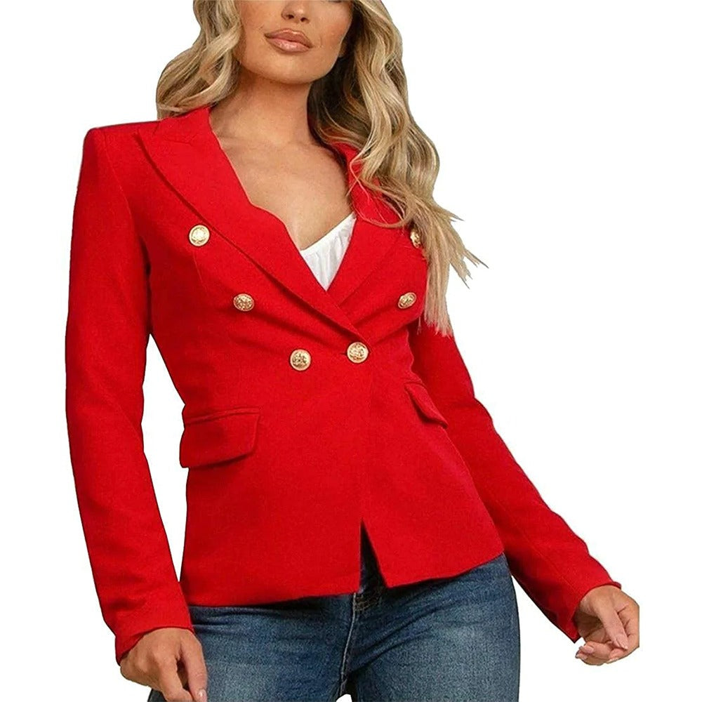 Ladies Double Breasted Style Blazer Womens Jacket with Gold Button Detail Coat