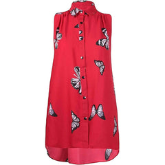 Womens Sleeveless Dipped Hem Printed Top Ladies Fancy Dress Party Butterfly Print Shirt UK 14-28