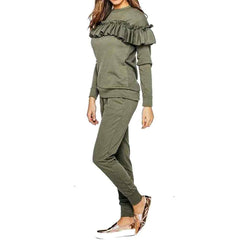 Ladies Womens Round Neck Long Sleeve Frill Ruffle Tracksuit Lounge Wear Suit