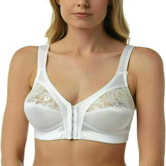 Womens Front Fastening Bra Soft Cup Lace Satin Bras Ladies Firm Control Unpadded Full Cup Bra