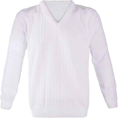 Mens Bowling Knitted White Ribbed Sweater Adult Long Sleeve V Neck Sports Jumper Small/5X-Large
