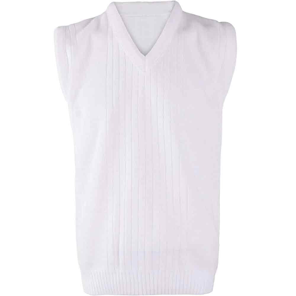 Men Bowling White V Neck Sleeveless Knitted Ribbed Vest Top Adult Sports Sweater Small/5X-Large