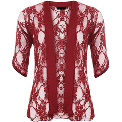 Ladies Short Sleeve Floral Lace Open Front Top Womens Fancy Party Wear Waterfall Cardigan