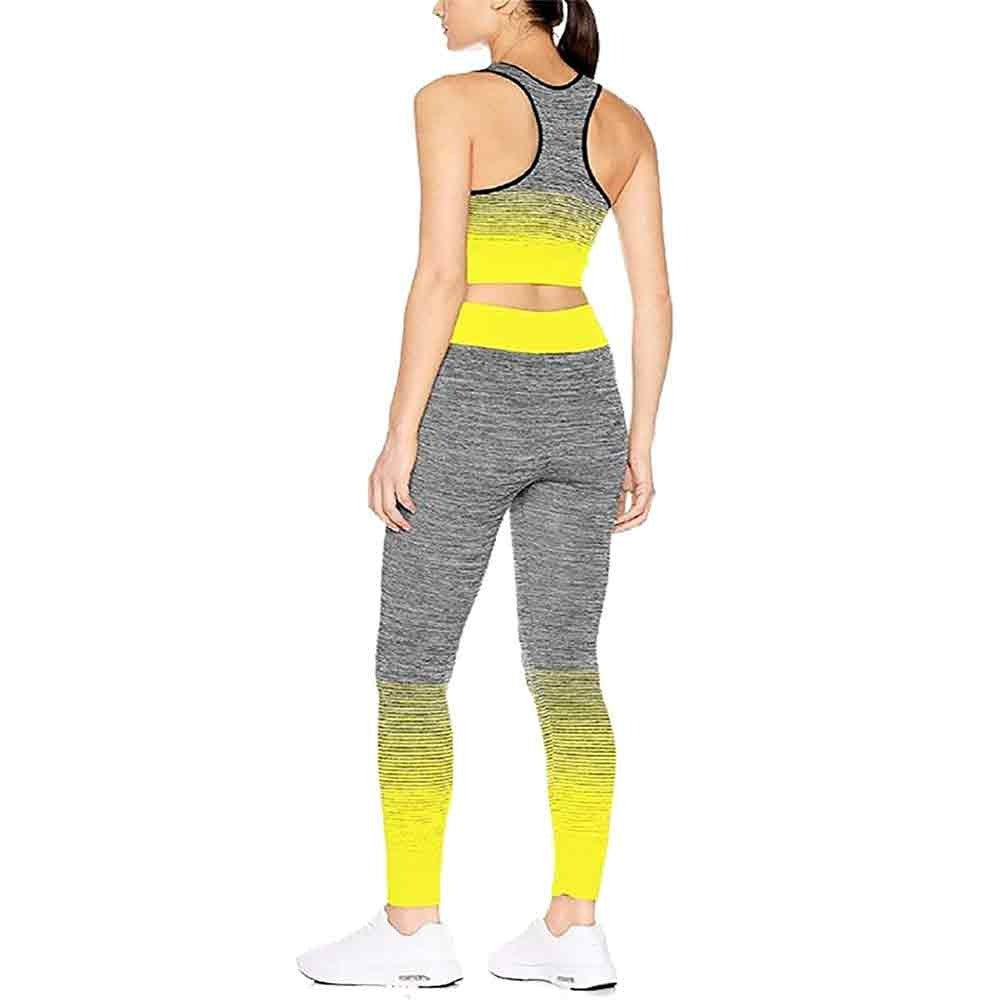 Ladies Sports Wear Racer Back Vest Top and Leggings Gym Wear Tracksuits Neon Yellow