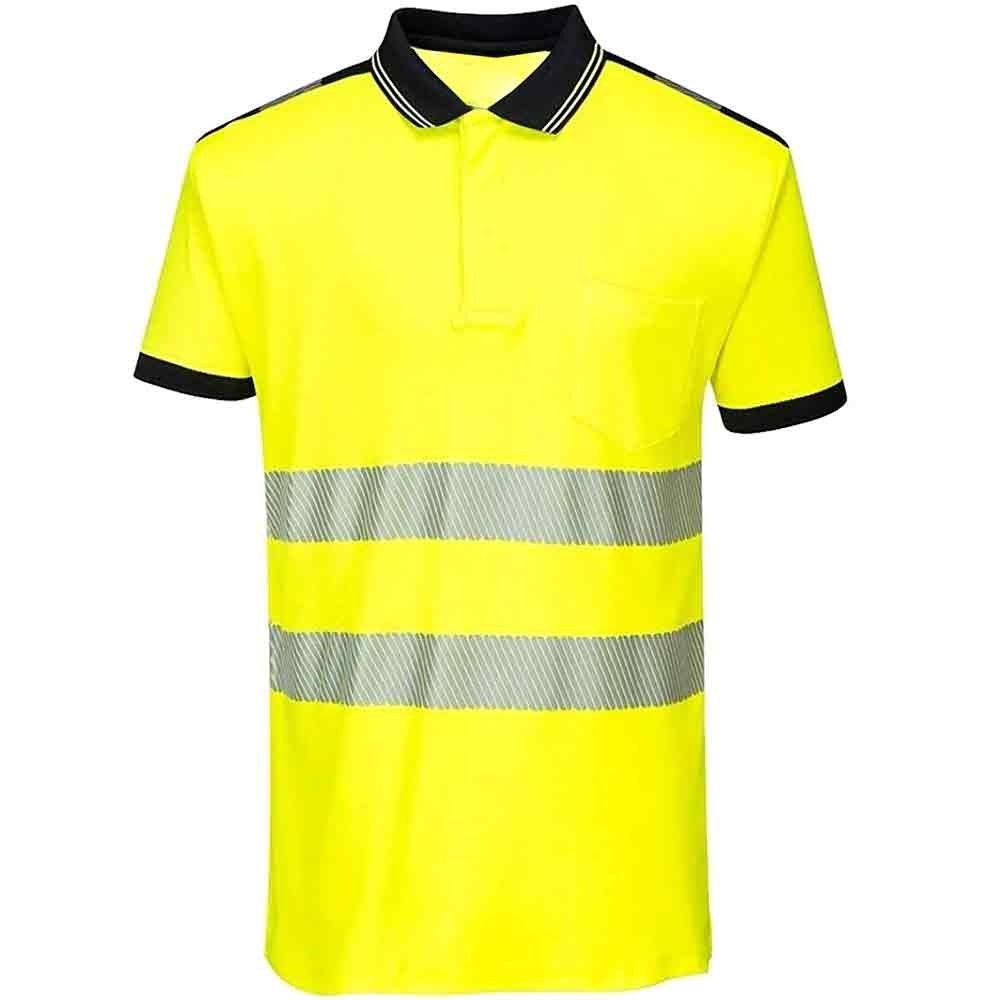 Short Sleeve Hi Vis Shirt Mens Reflective Tape High Visibility Shirt Yellow With Black Collar