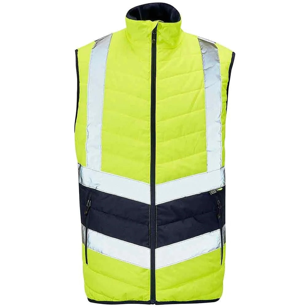 Mens High Visibility 2 Tone Contrast Puffer Bodywarmer Adults Breathable Full Zip Winter Gilets Yellow
