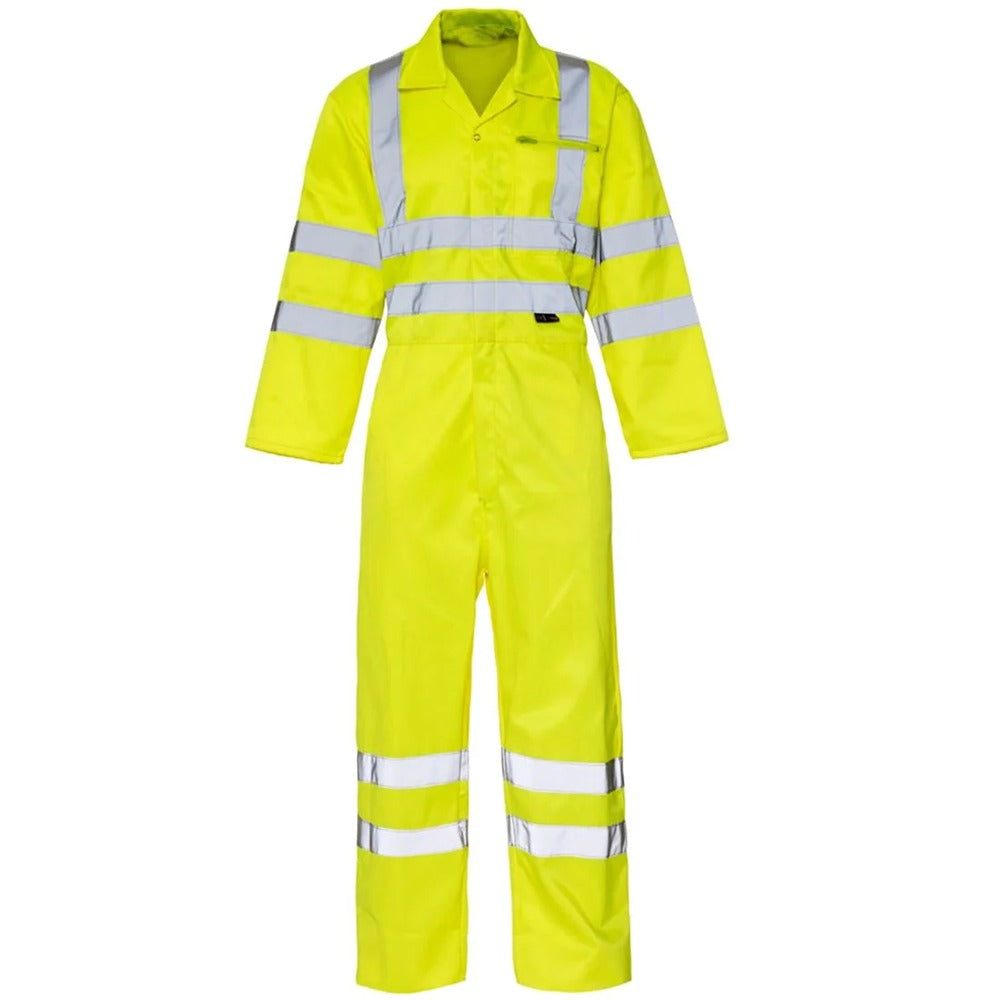 Mens High Visibility Polycotton Coverall Adults Outdoor Work Wear Overall Suit Yellow