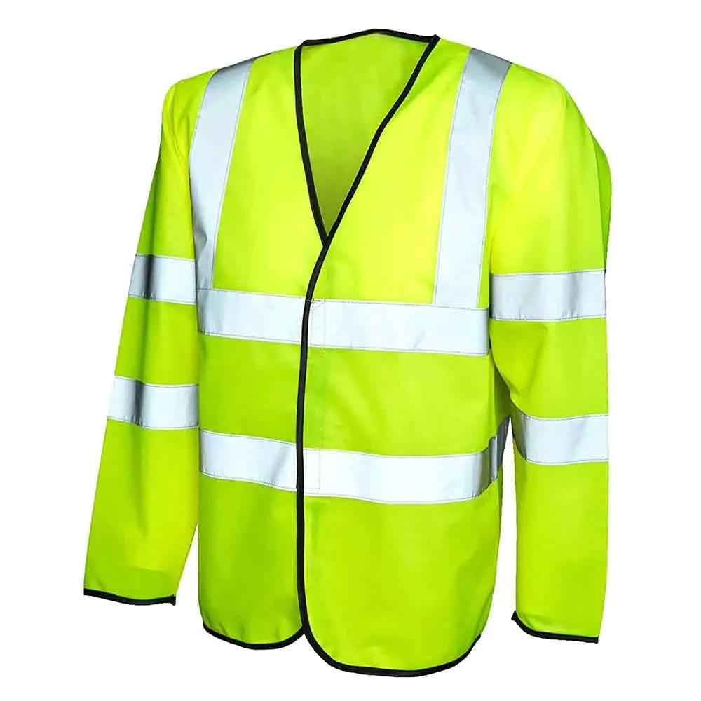 Adults Long Sleeve High Visibility Work Wear Waistcoat Hi Vis V Neck Stripe Vest Top Yellow