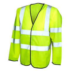 Adults Long Sleeve High Visibility Work Wear Waistcoat Hi Vis V Neck Stripe Vest Top Yellow