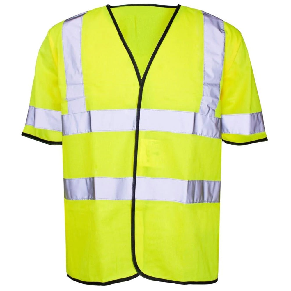 Adults Hi Vis Reflective Short Sleeve Vest Top Men Heavy Duty Working Wear Shirt Yellow