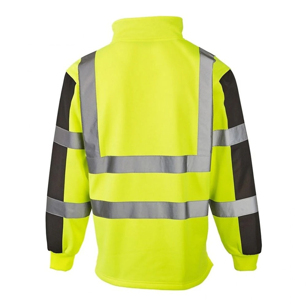 Mens High Visibility Warm 2 Tone Rugby Top Adults Reflective Long Sleeves Shirt