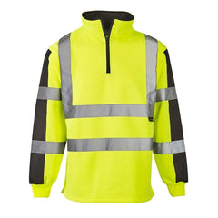 Mens High Visibility Warm 2 Tone Rugby Top Adults Reflective Long Sleeves Shirt Yellow