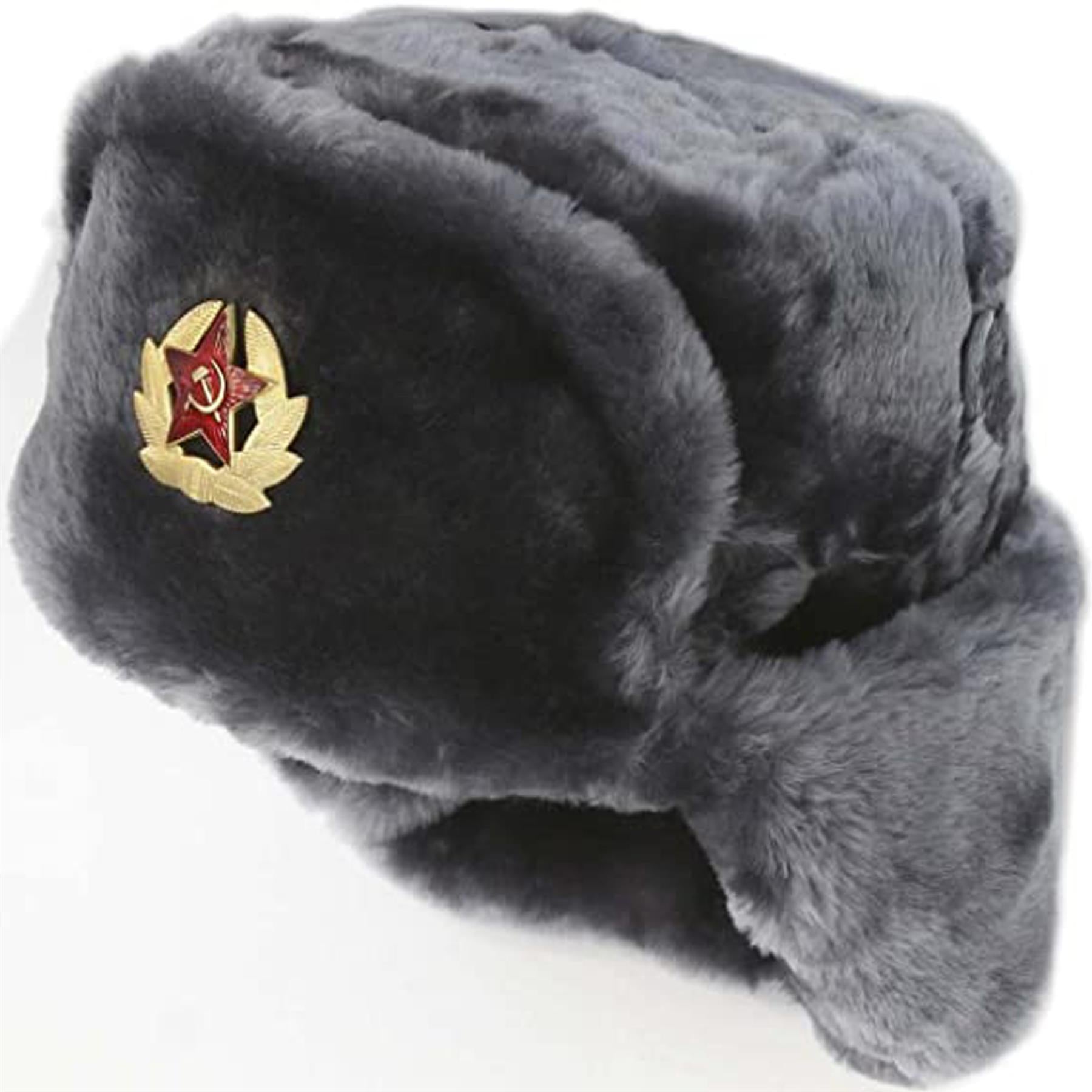 Unisex Russian Trapper Hat Winter Soviet Badge Ushanka Faux Fur Ear Flap Hat