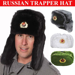 Unisex Russian Trapper Hat Winter Soviet Badge Ushanka Faux Fur Ear Flap Hat